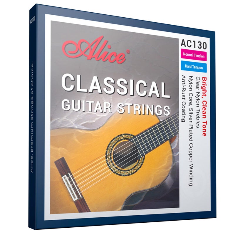 Alice Classical Guitar Strings, Alice 2 Set Classic Guitar 6 Strings Clear Nylon Normal Tension 28-43 Gauge with Anti-Rust Coating, Silver Plated Wrap (AC130) - Image 1